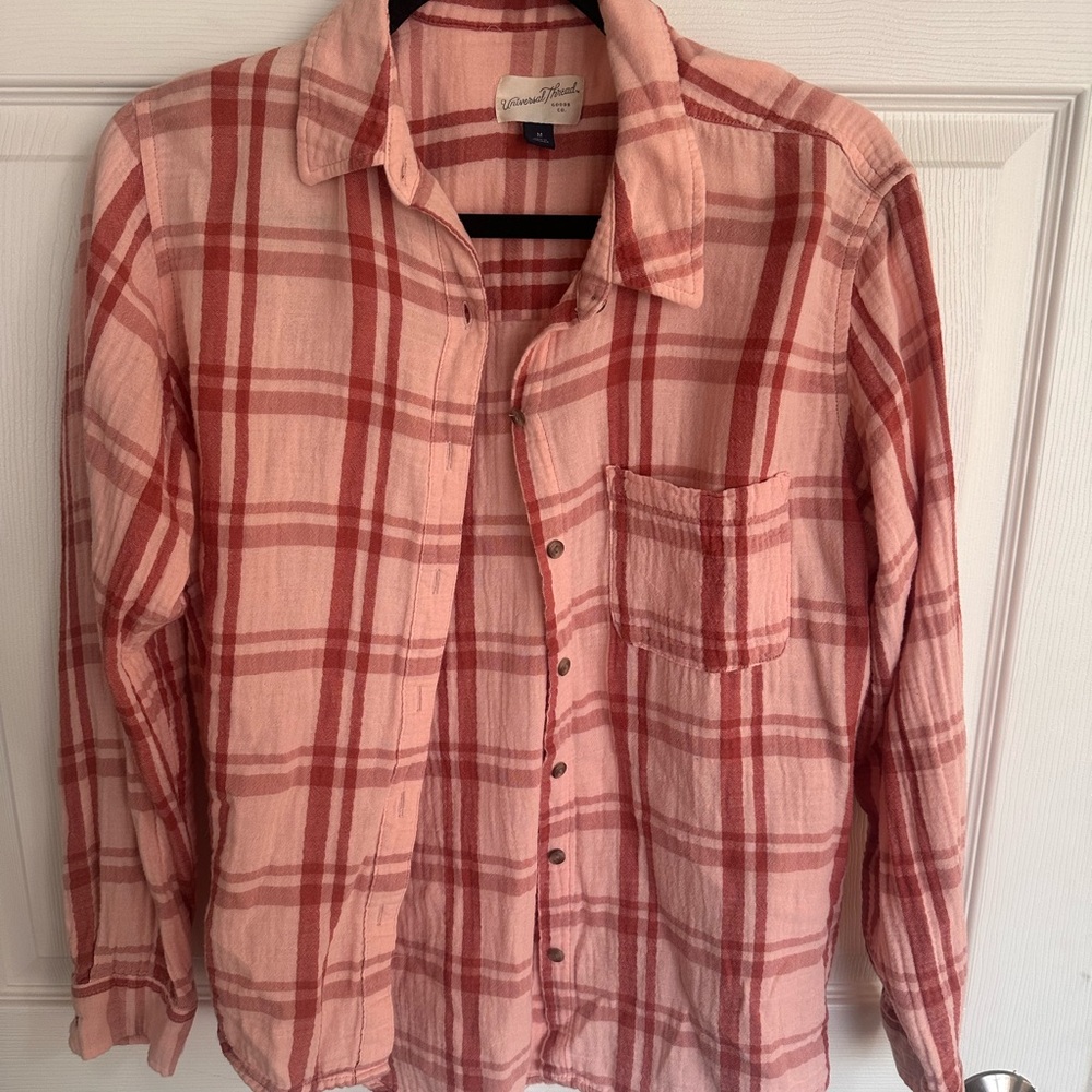 Universal Thread Pink and Red Plaid Shirt